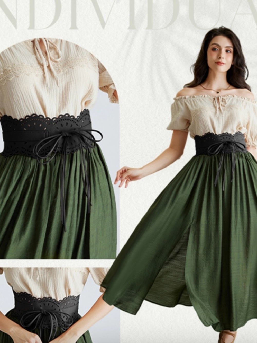 Black Laser-Cut Lace Obi Belt with Tie renfair - Picture 2 of 3